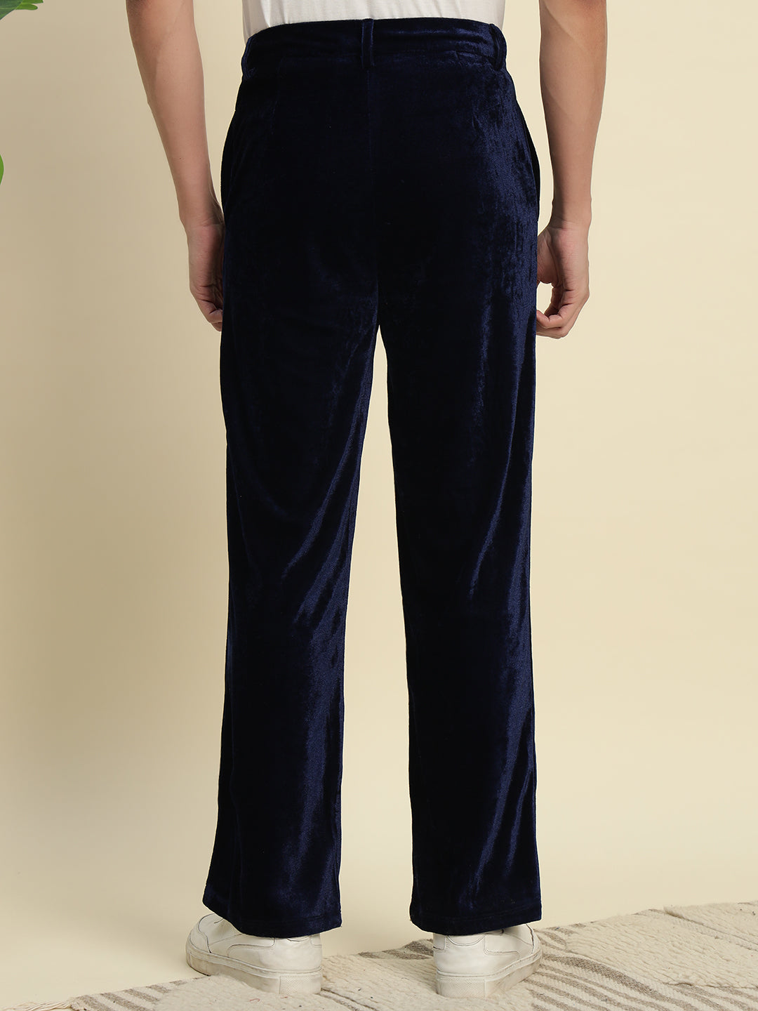 TANDUL Men's Navy Blue Velvet Trouser