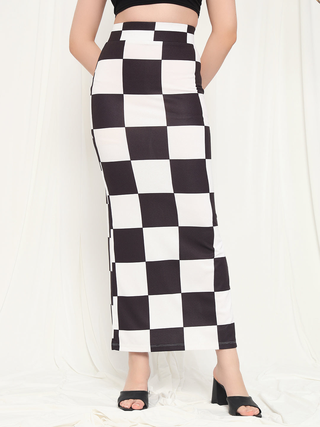 TANDUL Women Checkered Straight Black Skirt