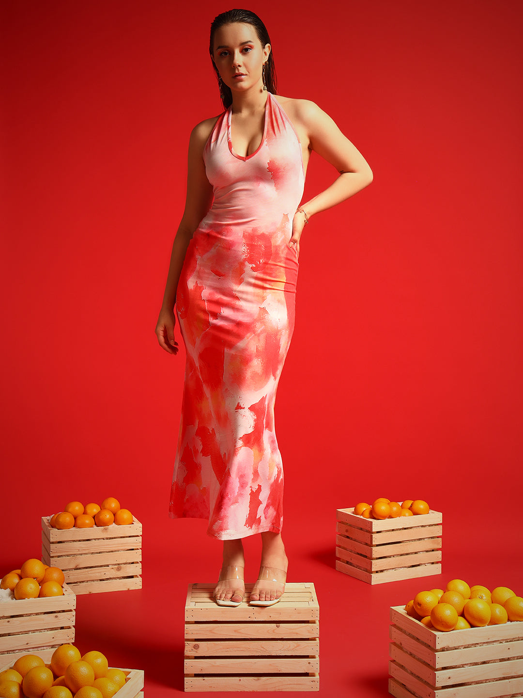 orange juice dress Orange Halter Neckline Mini Dress Gabi Swimwear