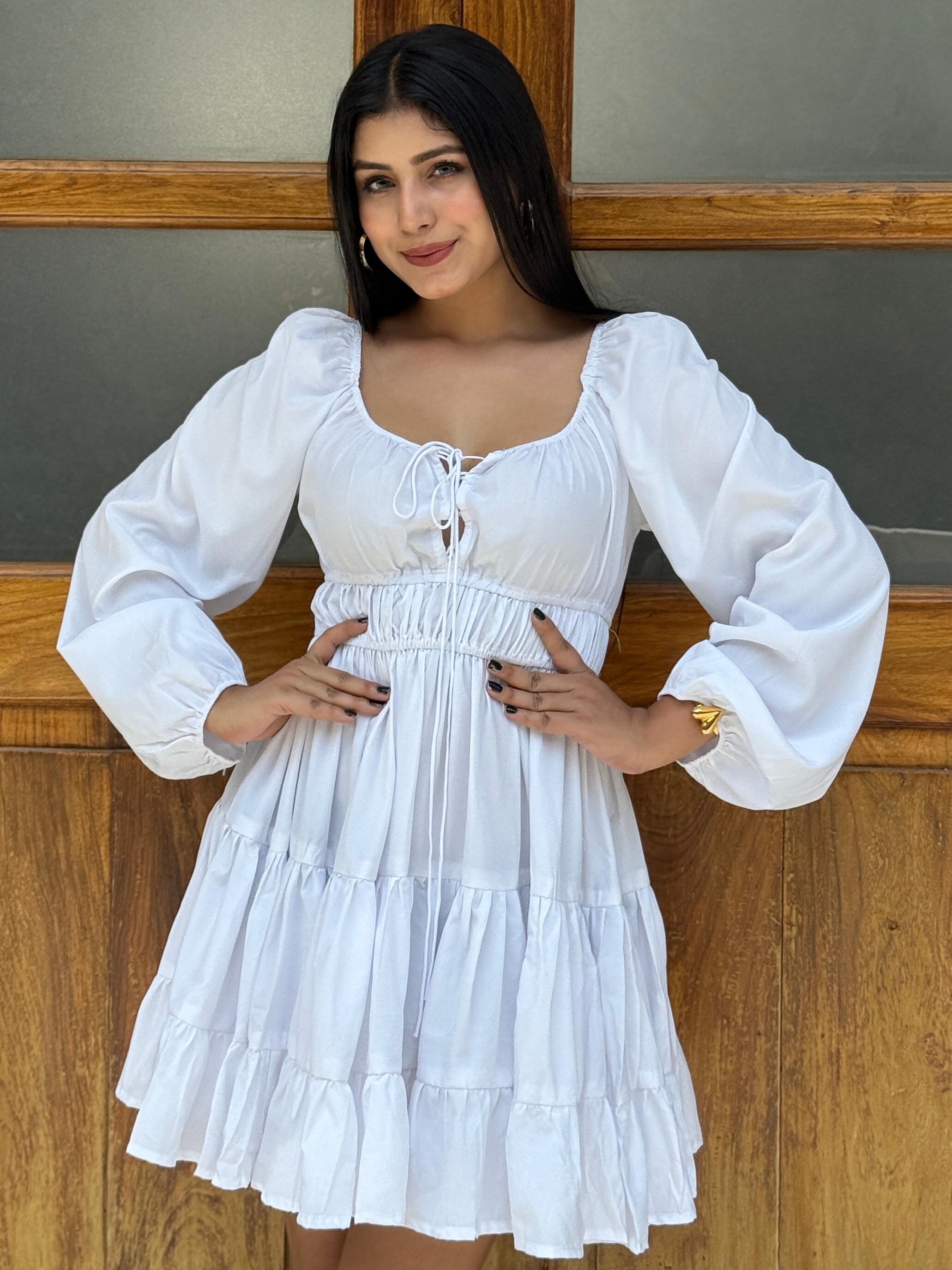 TANDUL Women White Solid Flared Dress