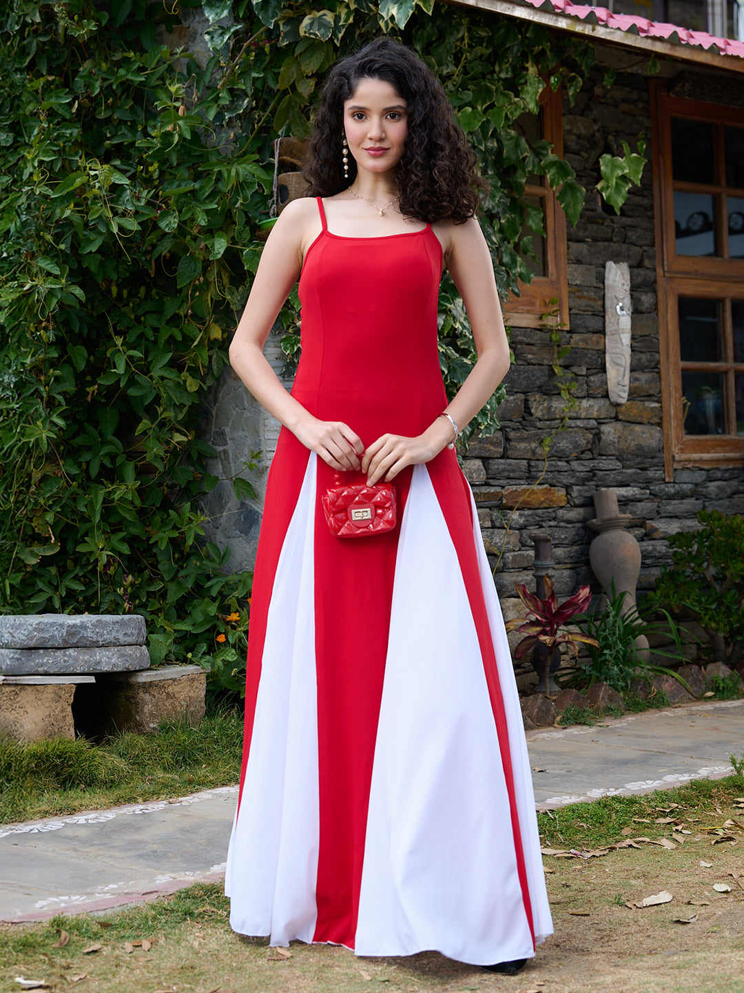TANDUL Stunning Red and White Flared Dress TANDUL Stunning Red and White Flared Dress