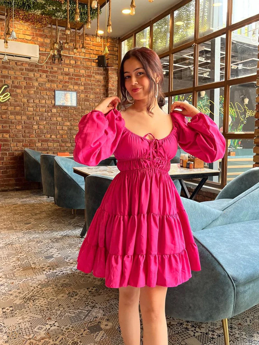 green emerald velvet dress Women Fit and Flare Pink Dress – TANDUL