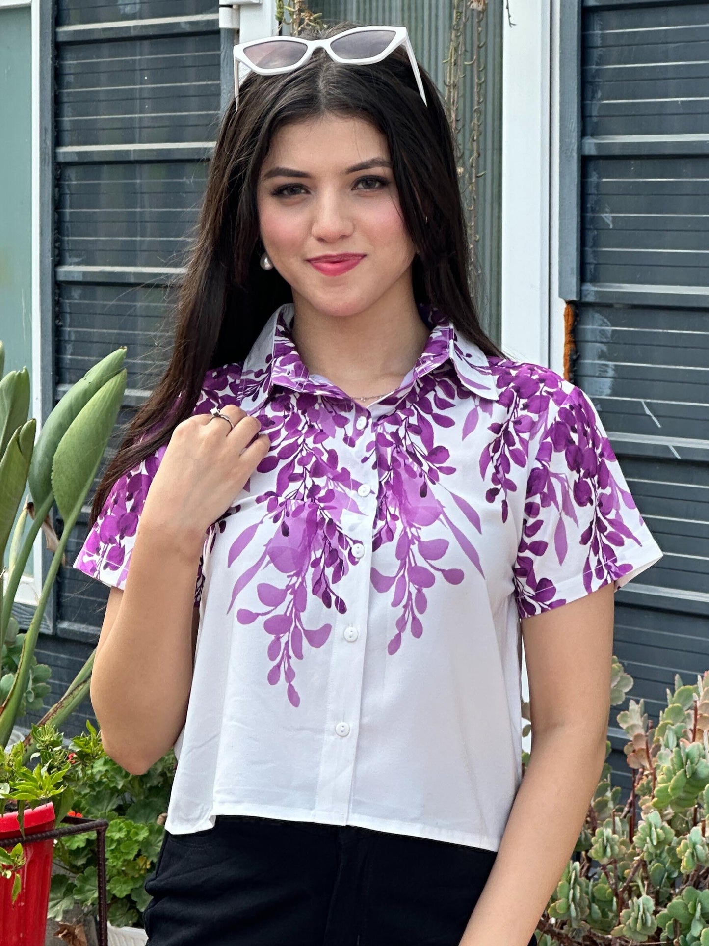 TANDUL Women Purple Leaf Printed Casual Shirt