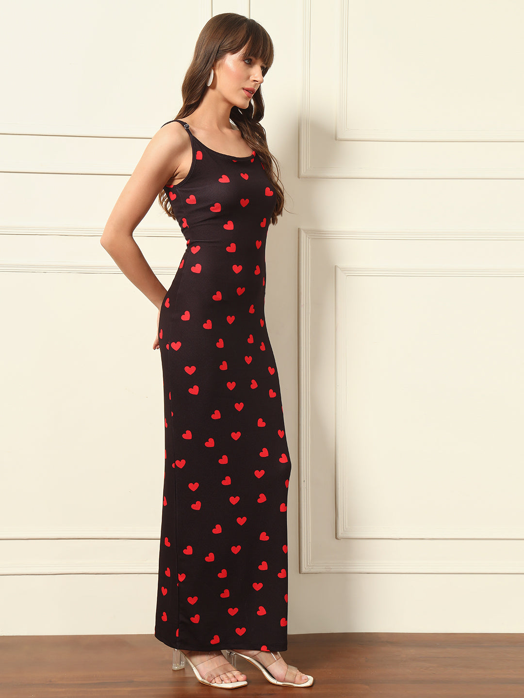 TANDUL Red Heart Printed Bodycon Dress