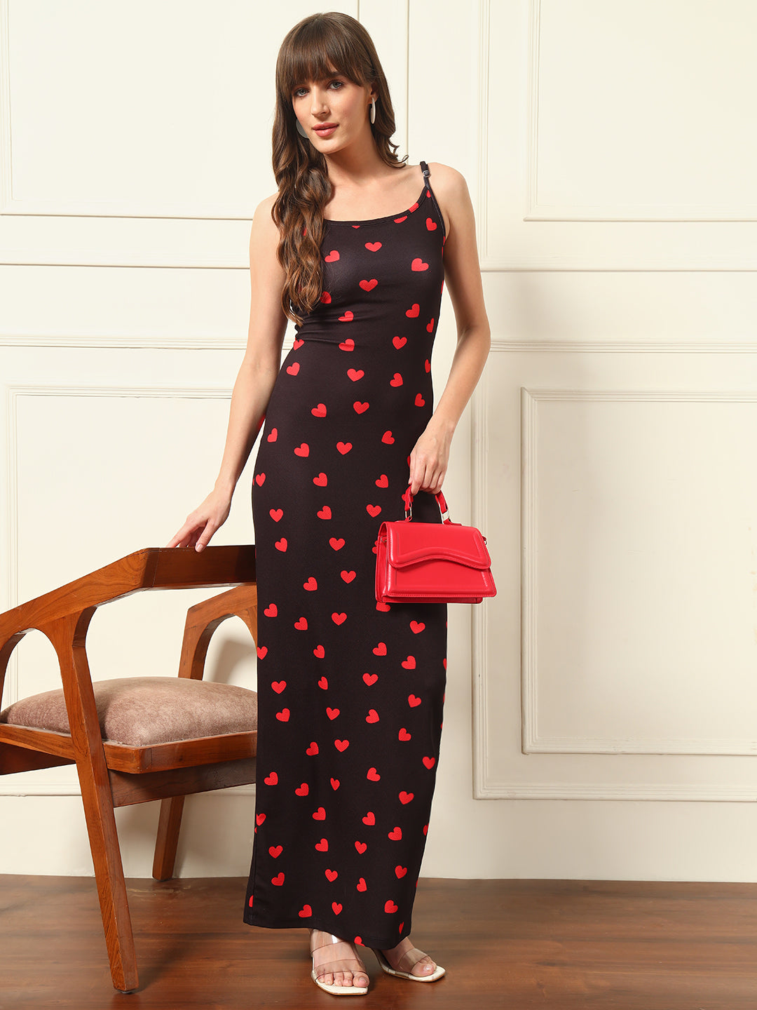 TANDUL Red Heart Printed Bodycon Dress