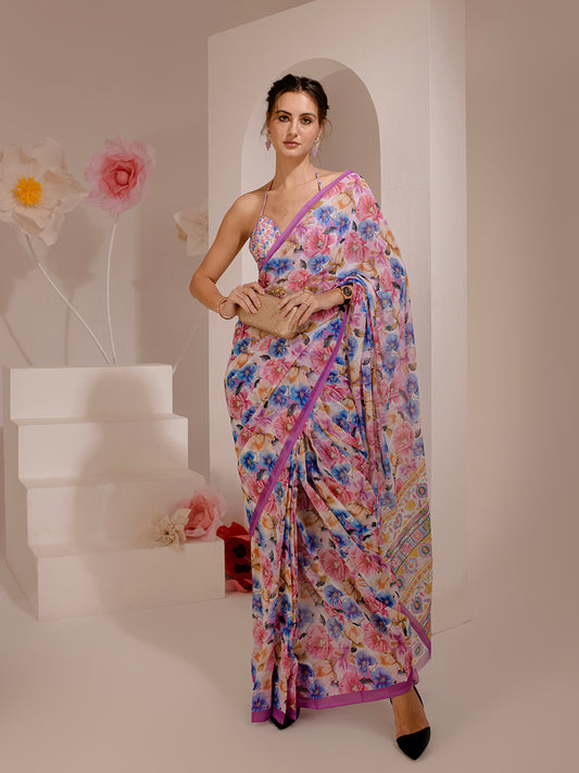 ELTIRE Exquisite Printed Bollywood Style Georgette Saree