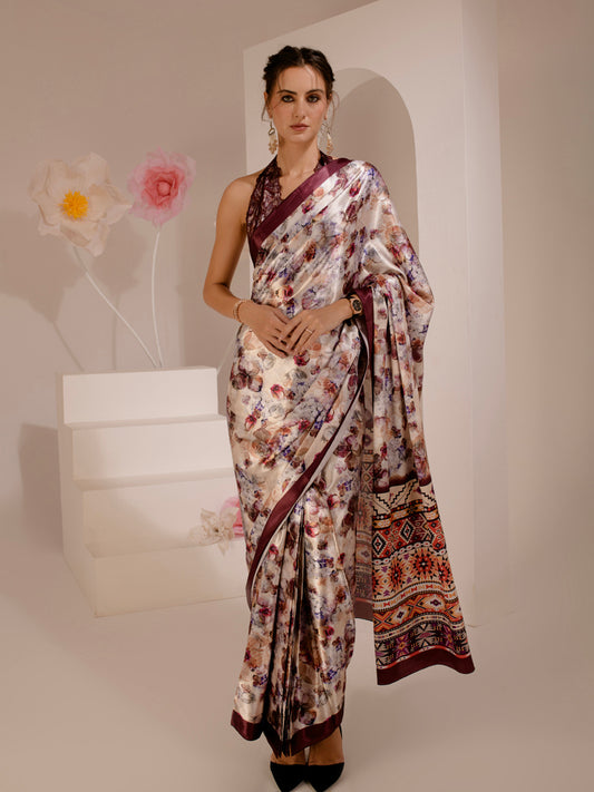 ELTIRE Exquisite Printed Bollywood Style Satin Saree