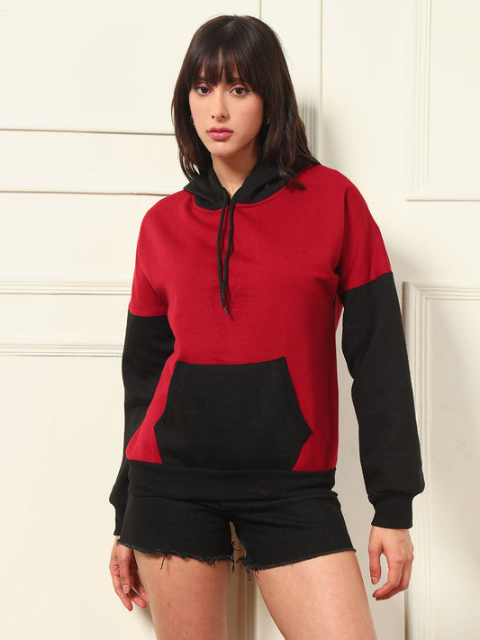 TANDUL Women Stylish Maroon and Black Hoodie