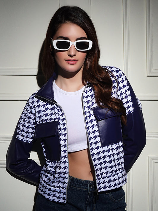TANDUL Women Houndstooth Fleece Jacket