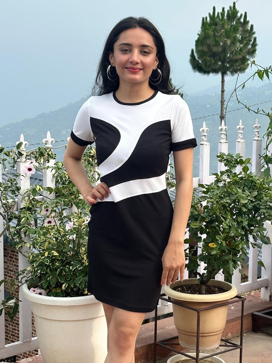 TANDUL Women Stunning Black and White Dress