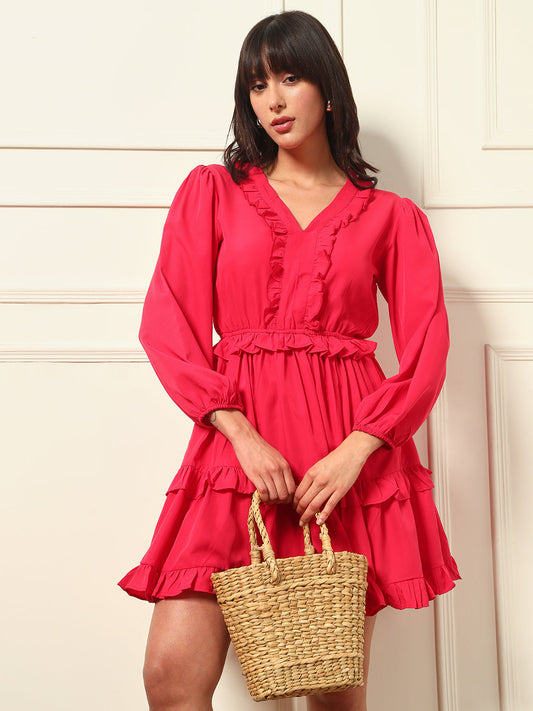 TANDUL Fuchsia Pink Flared Dress