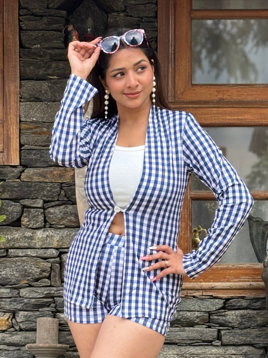 TANDUL Shirt Chino Shorts Co-ords Set with Blazer