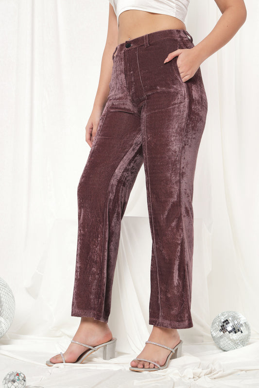 TANDUL Women Regular Fit Brown Velvet Trousers