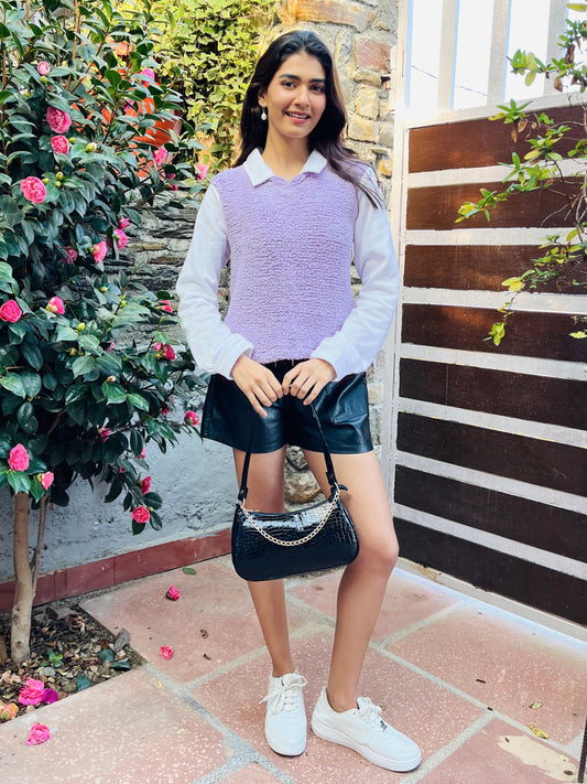 TANDUL Women Chic Purple Fur Sweater
