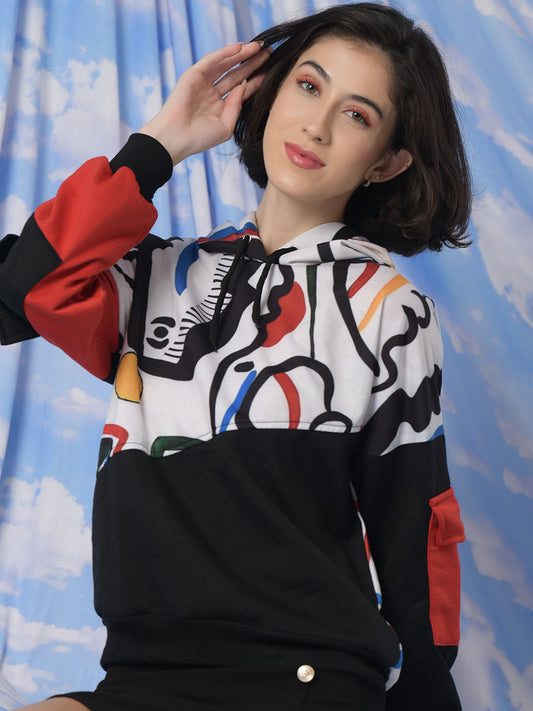 TANDUL Women Full Sleeve Printed Hooded Sweatshirt