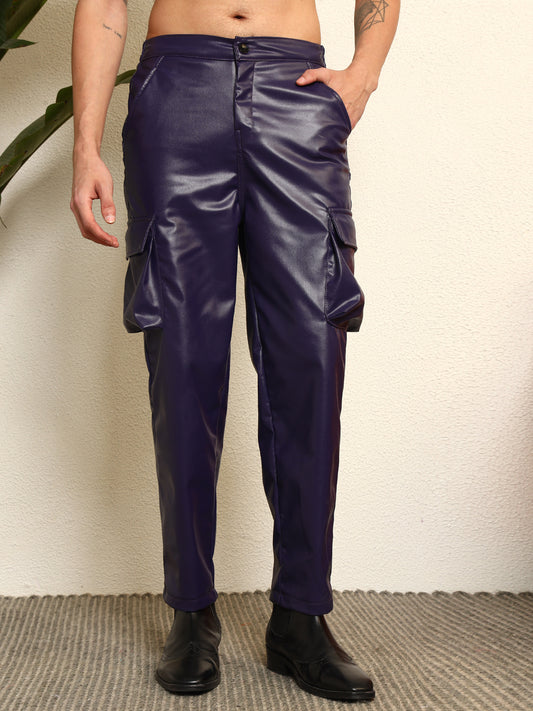 TANDUL Mens's Sleek Blue Leather Trouser
