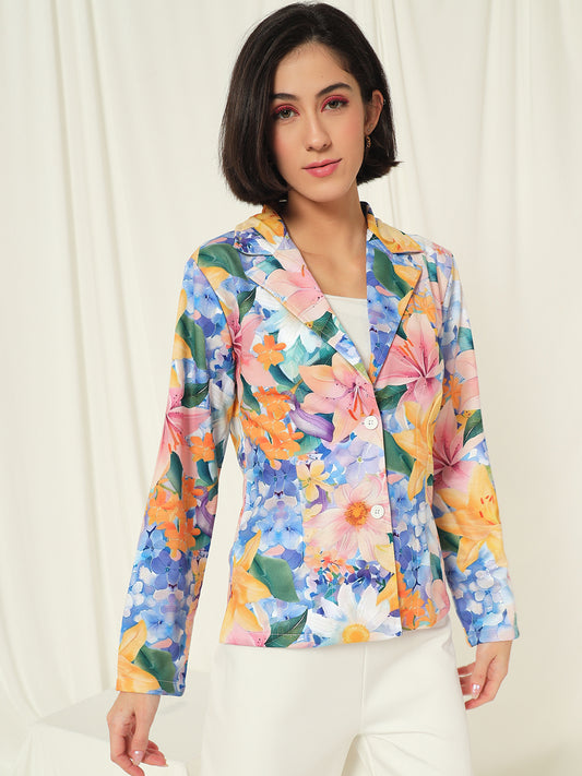 TANDUL Fleece Floral Print Coat For Women