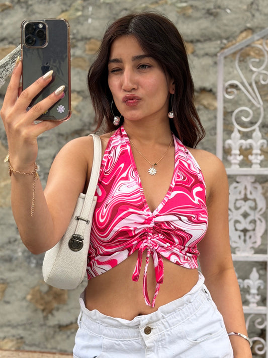 TANDUL Casual Sleeveless Printed Women Pink Top