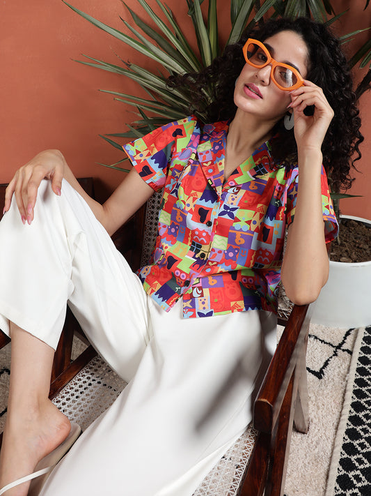 TANDUL Women Regular Fit Printed Collared Casual Shirt