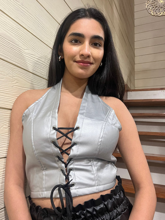 TANDUL Casual Sleeveless Solid Women Silver Top