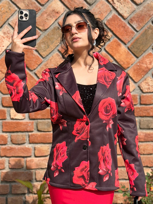 TANDUL Women Stunning Rose Printed Blazer