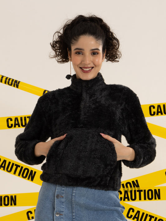 TANDUL Full Sleeve Grey Fur Sweatshirt