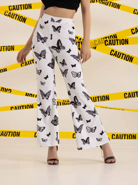 TANDUL Women White Butterfly Printed Trouser