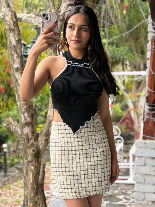 TANDUL Women Chic Black Knitted Top