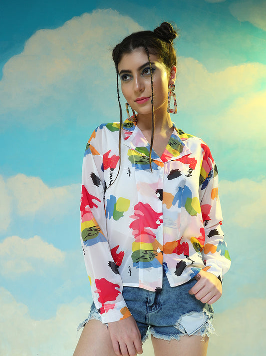 TANDUL Women Regular Fit Printed Lapel Collar Casual Shirt