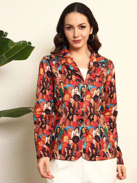 TANDUL Women Multicolor Faces Printed Blazer