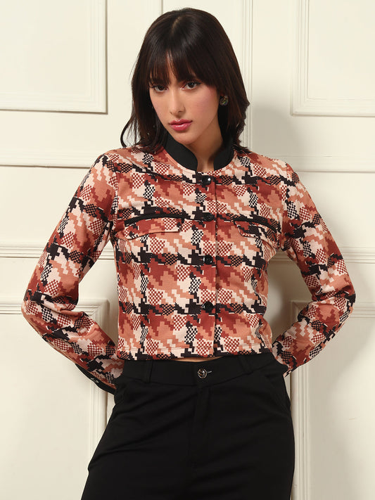 TANDUL Polyester Houndstooth Coat For Women