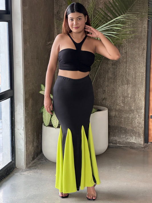 TANDUL Women Stunning Black and Neon Green Skirt