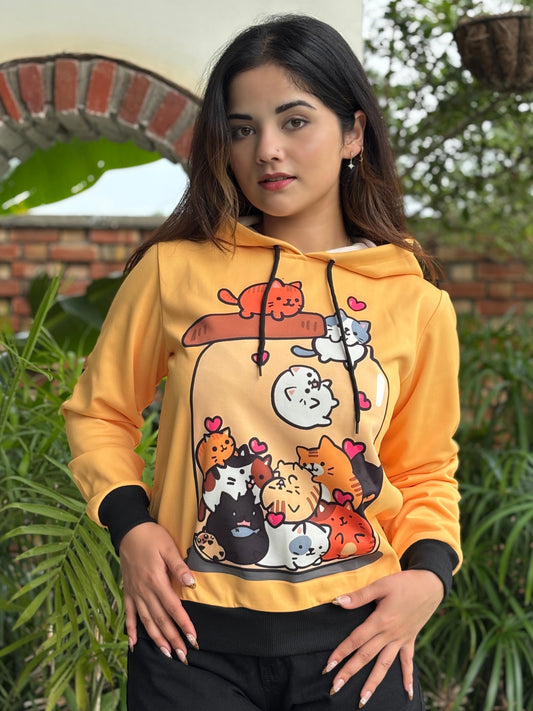 TANDUL Women Yellow Prined Hoodie