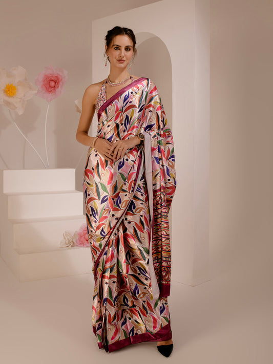 ELTIRE Exquisite Printed Bollywood Style Satin Saree
