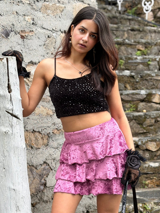 TANDUL Women Alluring Pink Velvet Skirt