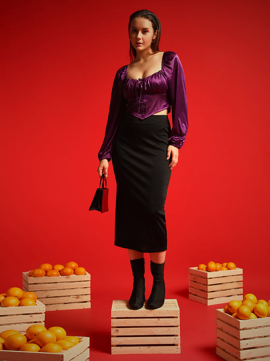 TANDUL Casual Balloon Sleeve Self Design Women Purple Top