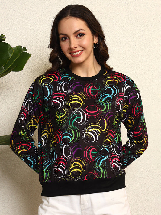 TANDUL Women Printed Black Sweatshirt