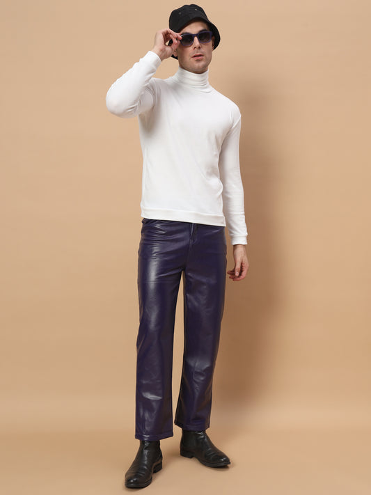 TANDUL Men Regular Fit Purple Faux Leather Trousers