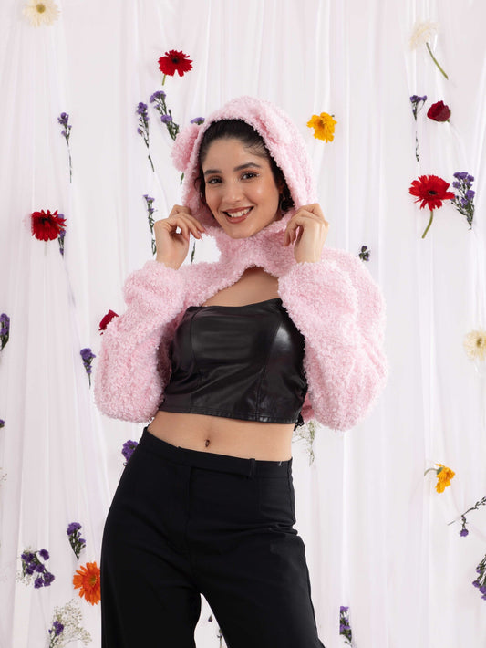 TANDUL Casual Regular Sleeves Solid Women Pink Crop Hoodie