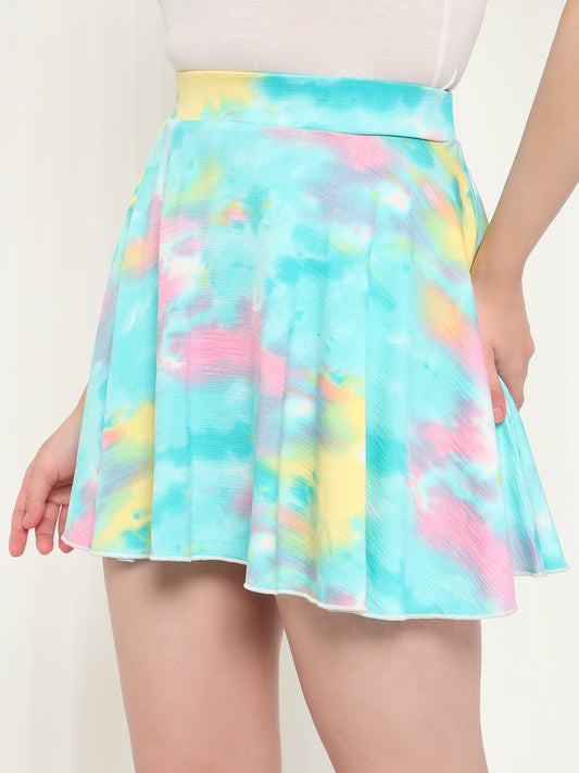 TANDUL Women Printed Flared Light Blue Skirt