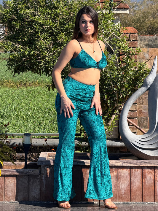 TANDUL Women Equisite Teal Velvet Co-ord Set