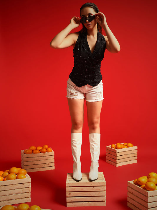 TANDUL Geometric Print Women Waistcoat