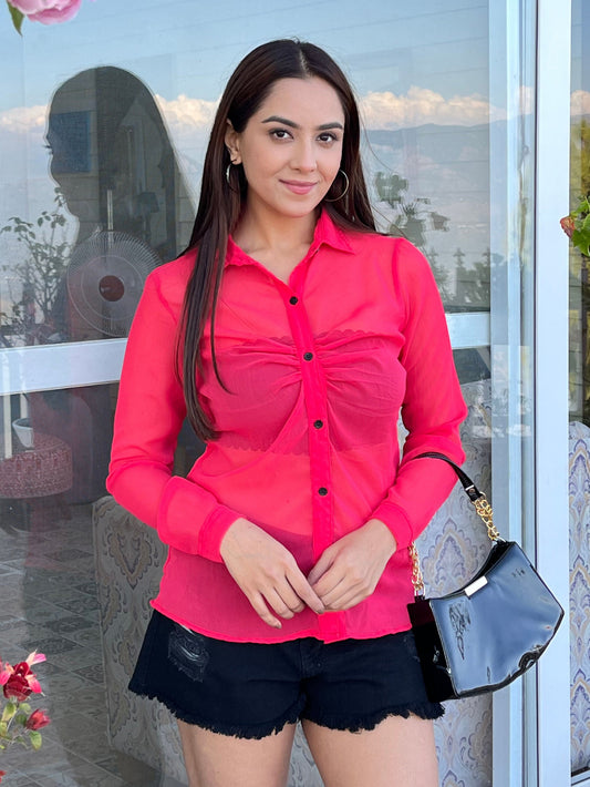 TANDUL Women Striking Pink Georgette Shirt