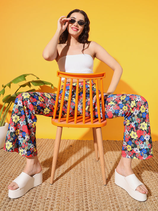 TANDUL Women Regular Fit Multicolor Lycra Blend Trousers