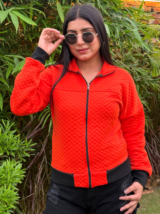 TANDUL Women Orange Quilt Jacket