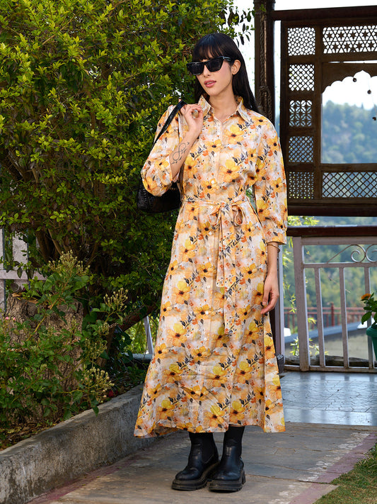 TANDUL Women Yellow Floral Printed Dress