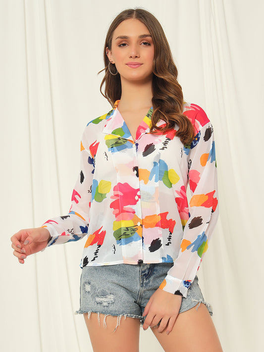 TANDUL Women Regular Fit Color Block Lapel Collar Casual Shirt