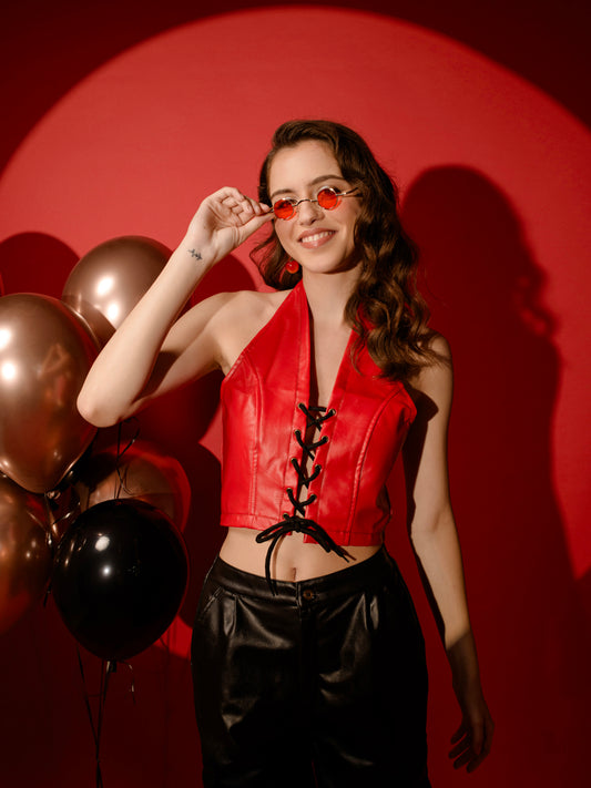 TANDUL Casual Sleeveless Solid Women Red Top