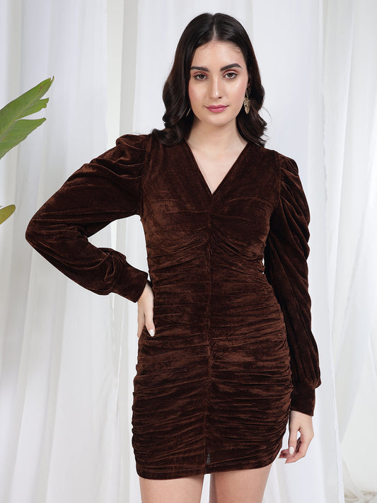 TANDUL Women Brown Velvet Dress