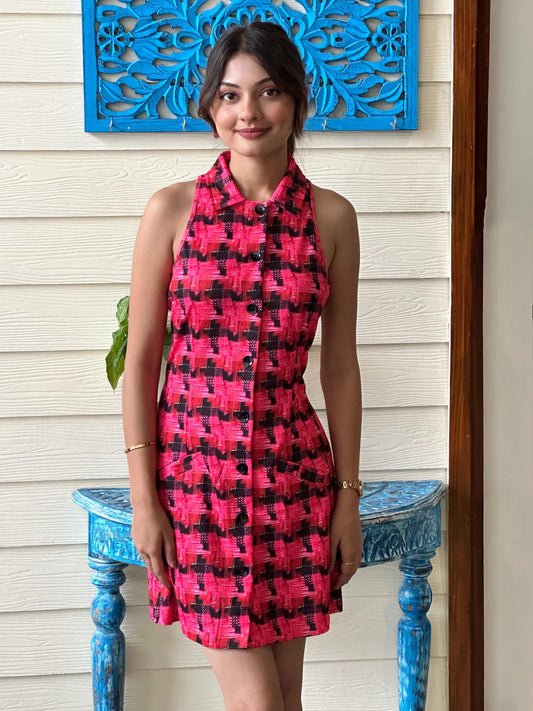 TANDUL Women Chic Pink and Black Pattern Dress